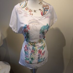 Chic Floral Print White Blouse